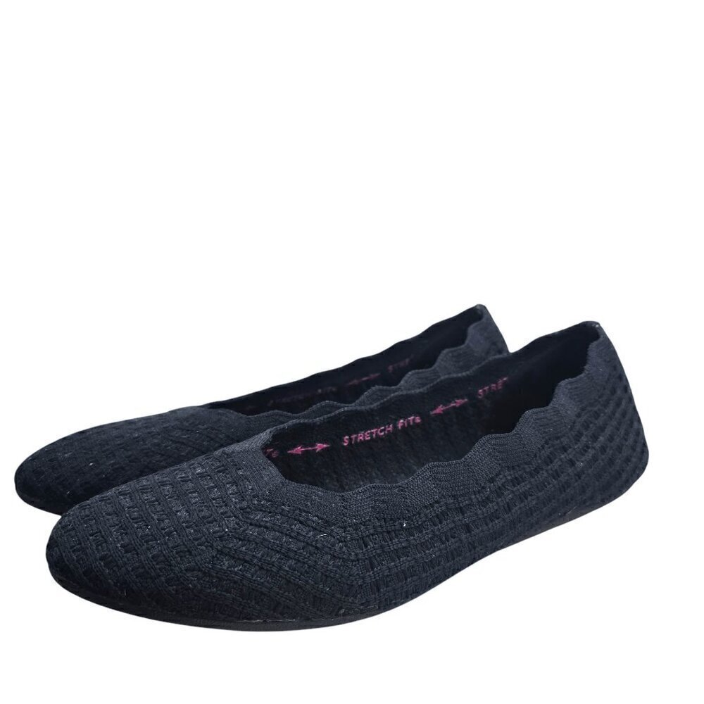 Skechers Cleo 2.0-Love Spell Scallop Collar Knit Loafer Flats Black SZ 10